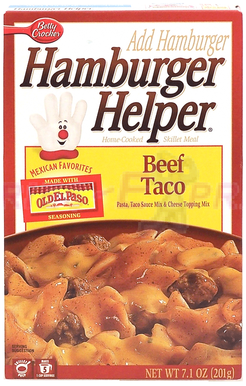 Betty Crocker&nbsp;Hamburger Helper&nbsp;beef taco: pasta, taco sauce mix & cheese topping mix Full-Size Picture
